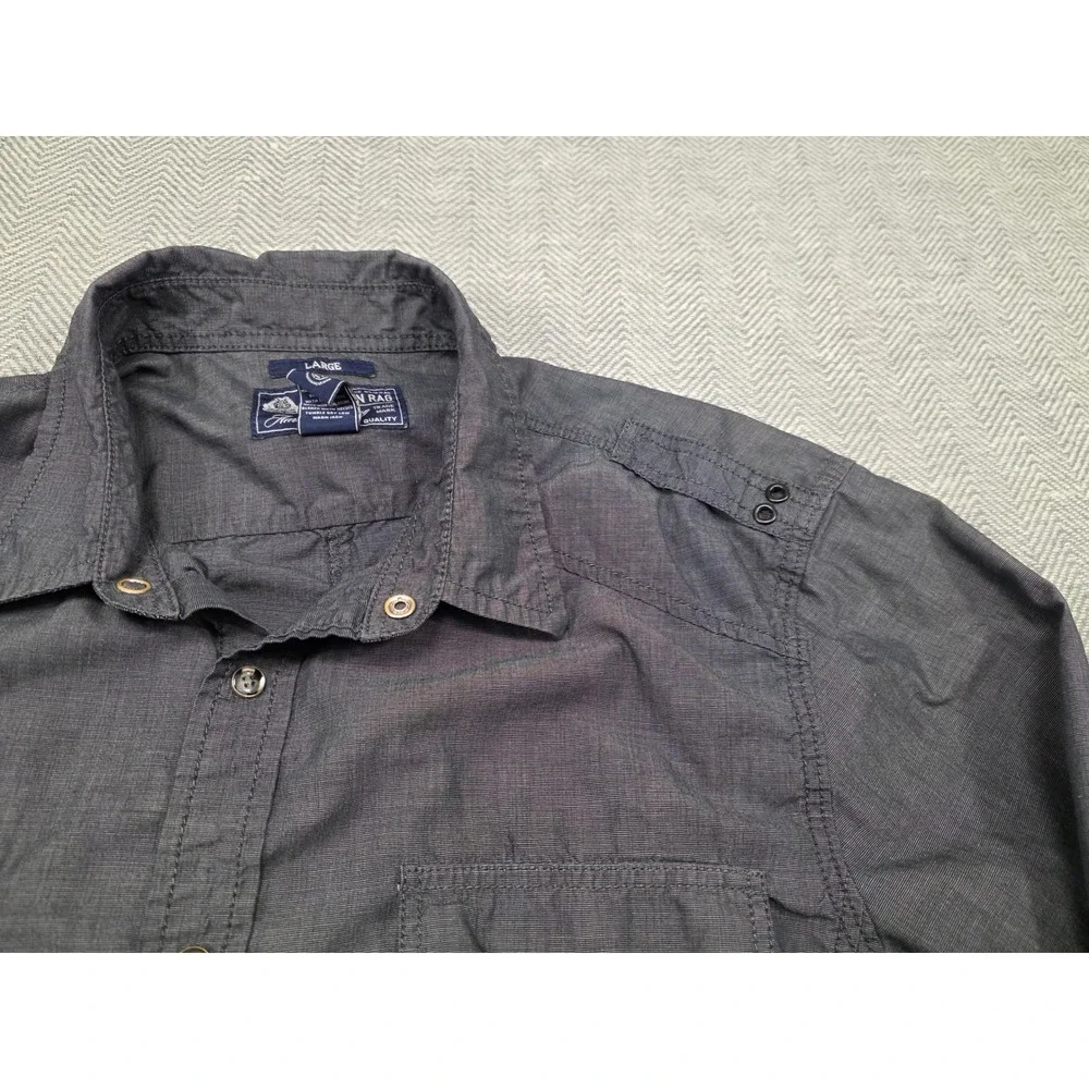 American Rag Mens Large Charcoal Grey Utility Button Down‎ Shirt Epaulettes L